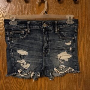 American Eagle Outfitters Dark Blue Distressed Jean Shorts